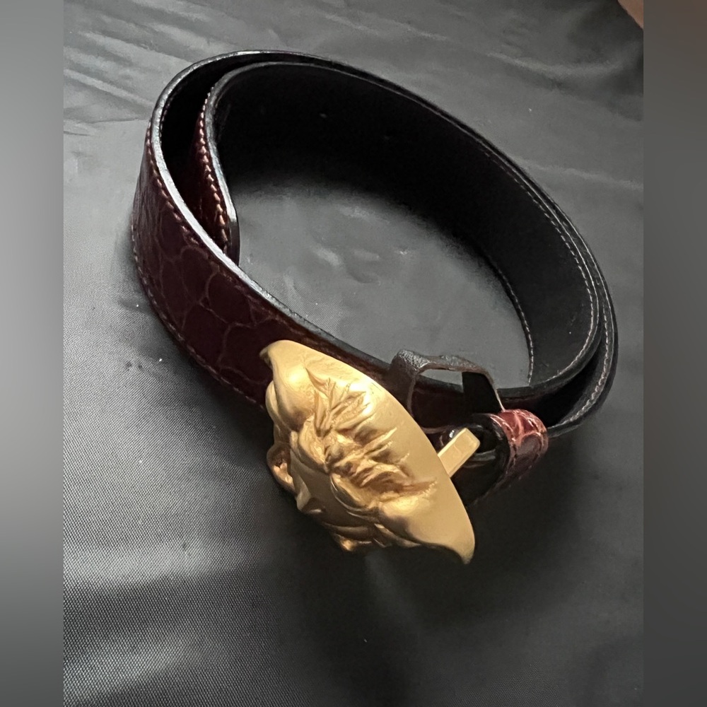 vintage Versace leather belt crocodile-embossed Medusa head brown adjustable - Picture 12 of 13